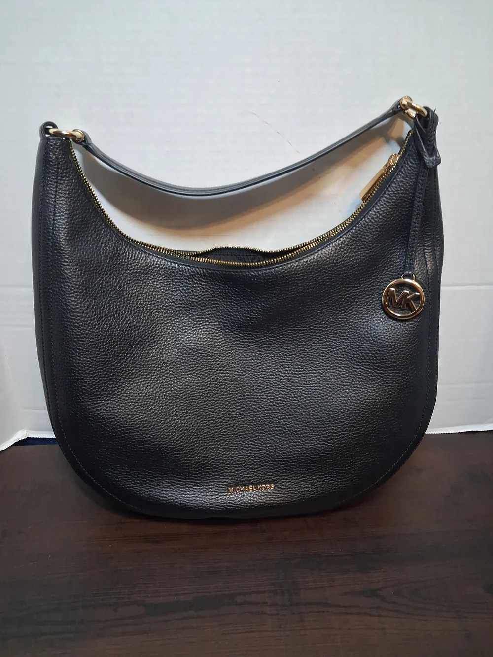 Michael Kors Black Pebbled Leather Hobo with Gold Accent